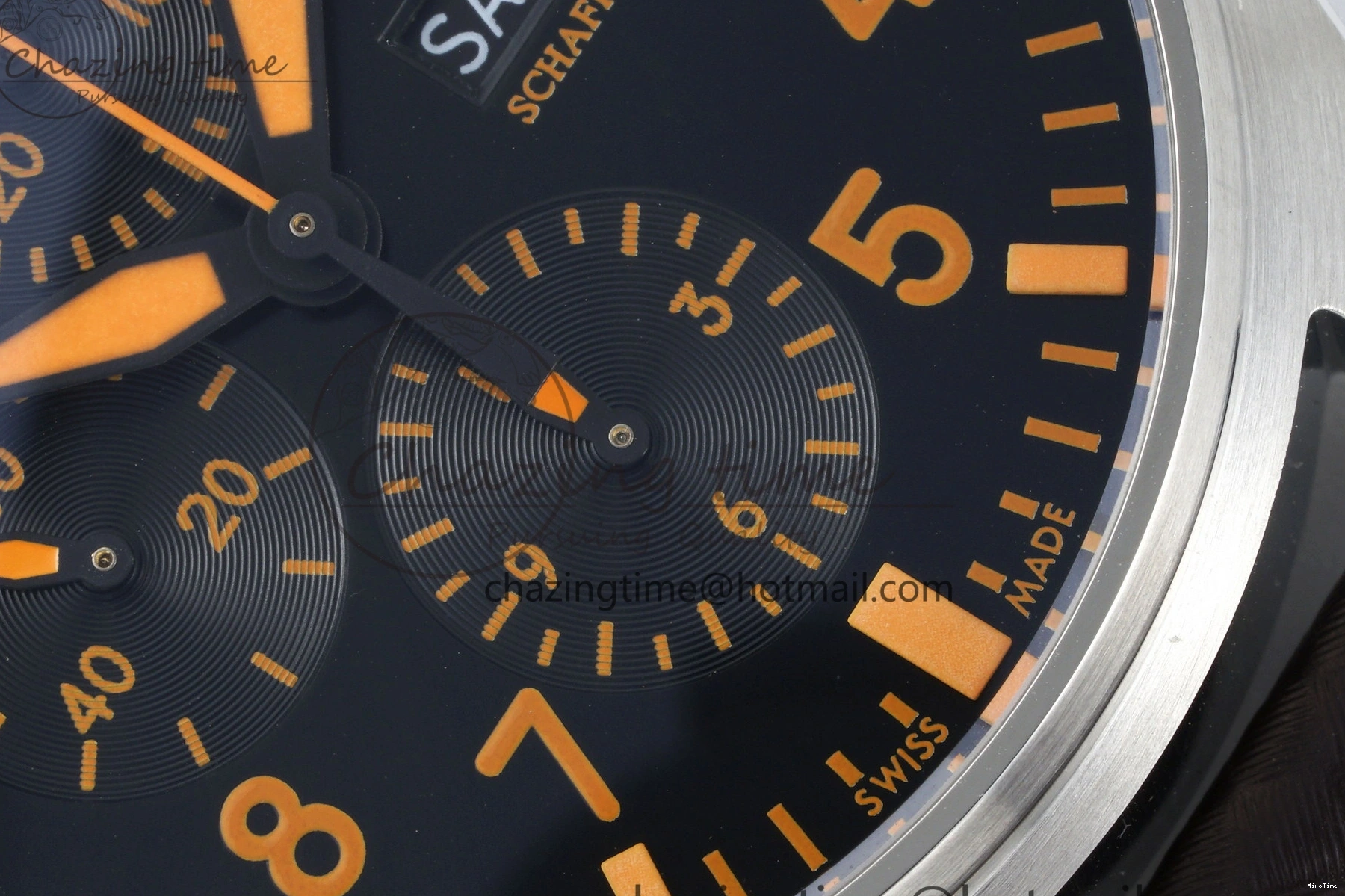 MIROTIME 0509 Pilot Chrono SS AZF 1:1 Best Edition Black Dial Orange Markers on Brown Leather Strap A EasyCare 7065